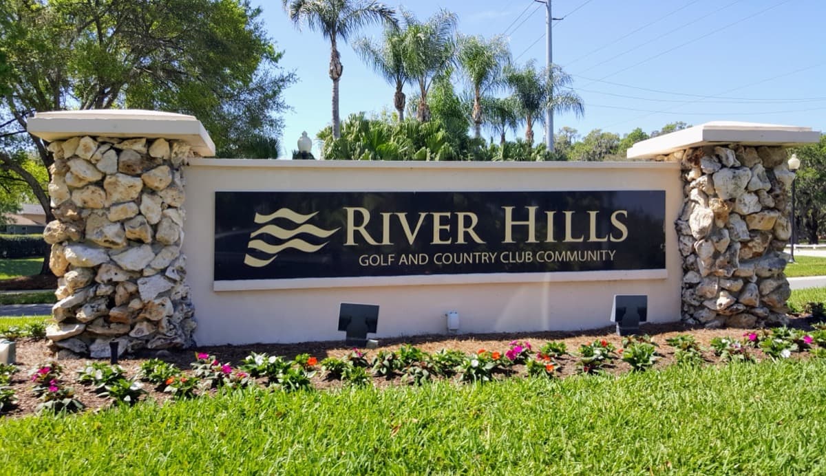 River Hills Golf and Country Club community entrance sign in Valrico, Florida