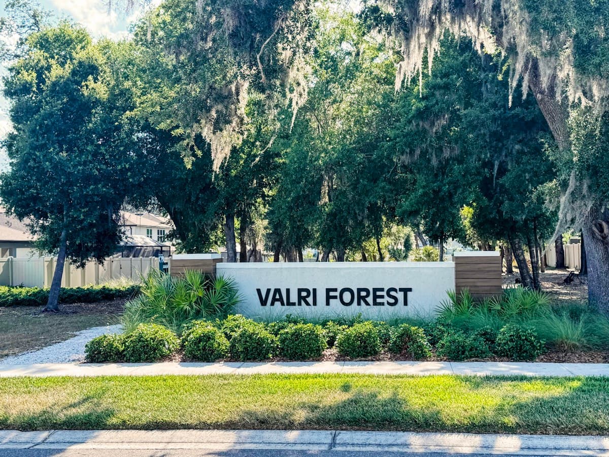 Valri Forest community entrance sign in Valrico, Florida